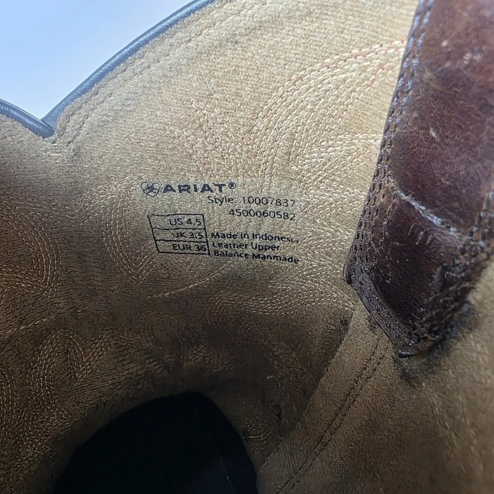 Ariat WorkHog Western Kids 4.5 Eur 36 Cowboy Boots Square Toe Orange Brown